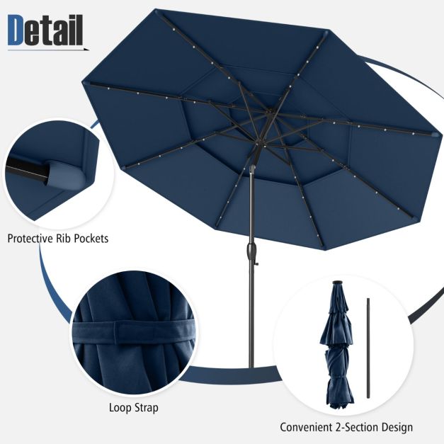 Parasol Coast avec LED solaire - Parasol de terrasse 3 couches Ø313 x 248 cm - Bleu foncé