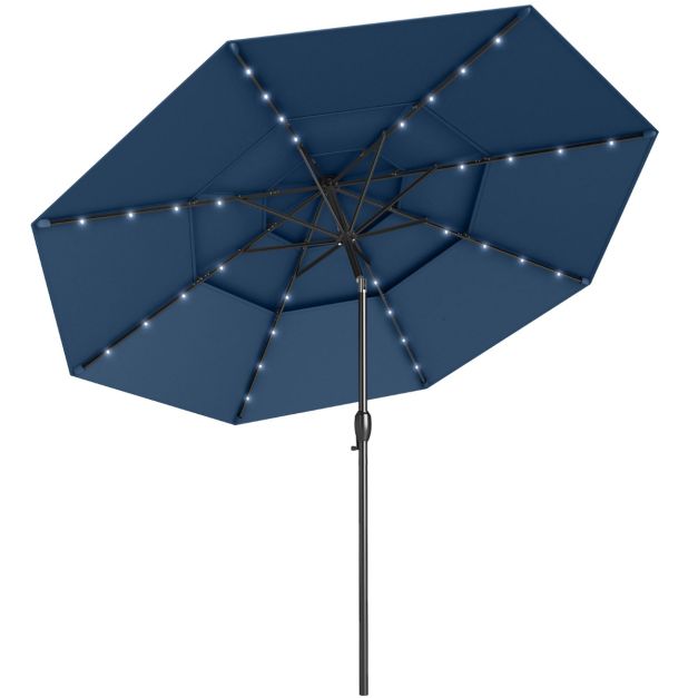 Parasol Coast avec LED solaire - Parasol de terrasse 3 couches Ø313 x 248 cm - Bleu foncé