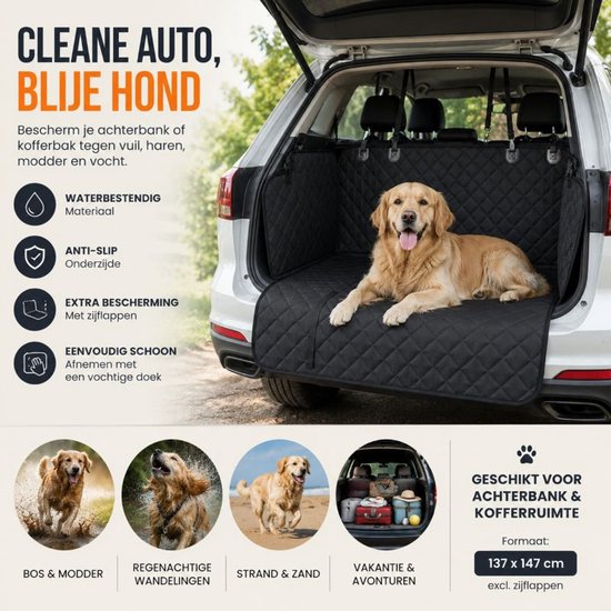 Ceruzo Couverture pour chien pour voiture - Siège arrière - Coffre - Imperméable - Antidérapante - Noire