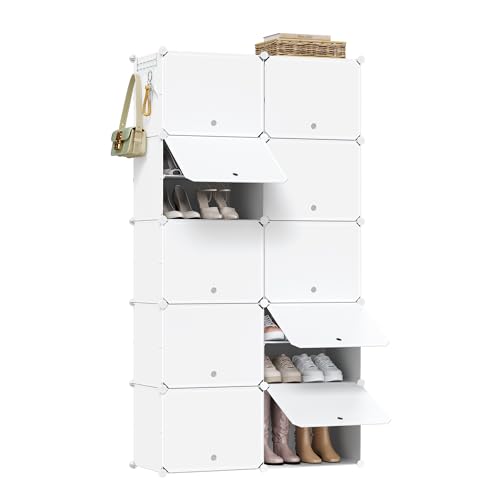 Woltu Shoe Rack with 10 Compartments White - Armoire à chaussures pour 40 paires de chaussures avec portes