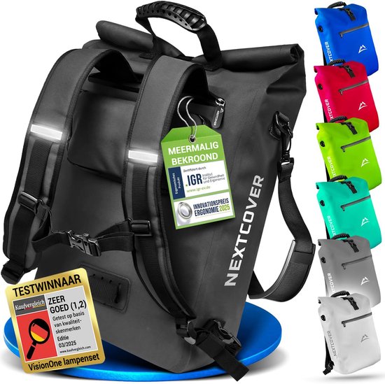 Nextcover 3in1 Bicycle Bag Single for Carrier [PVC free] | Waterproof Bicycle Bag, Backpack and Shoulder Bag 25L | Ideal for Laptop and Weekly Purchases | Bicycle Bag Single | Bicycle Bags