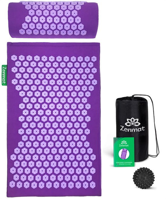 Zenmat Nail Mat with Cushion - Tapis d'acupression avec boule de massage et sac de transport - Shakti Massage - 66x40 cm - Purple
