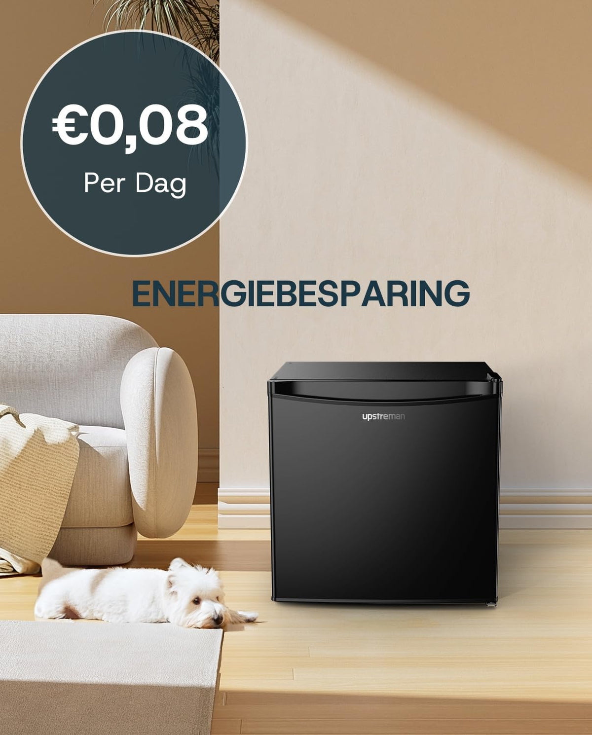 Mini-réfrigérateur Upstreman avec compartiment congélateur FR17 – 46 litres – Silencieux (41 dB) – Noir – Métal