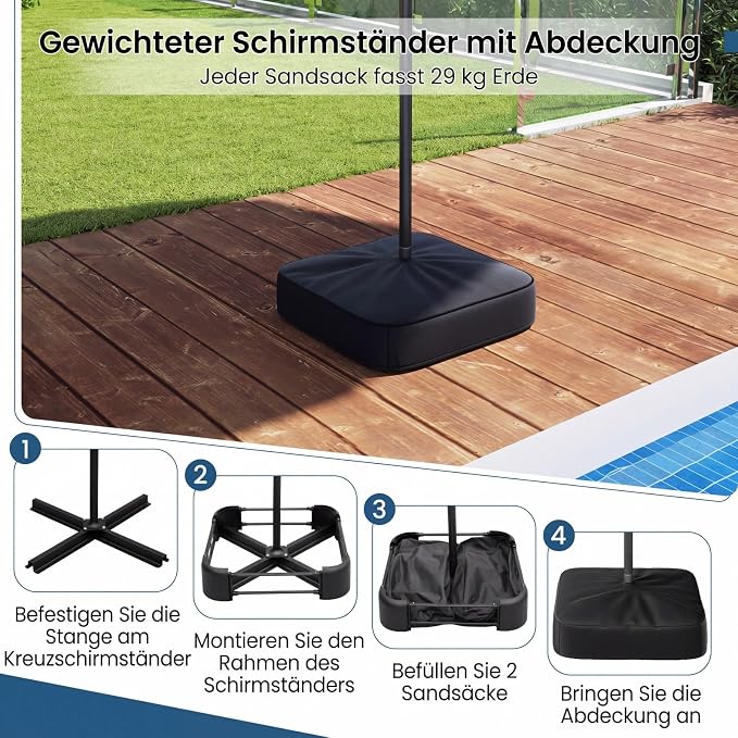 Parasol double Coast avec éclairage LED - 400 x 200 cm - UPF 50+