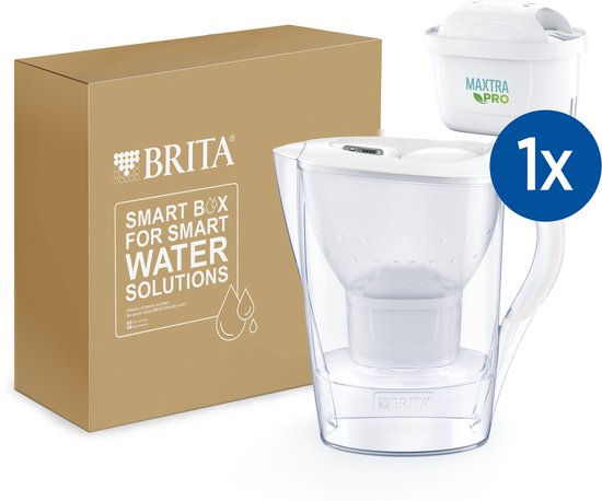 Carafe filtrante BRITA Marella Cool - 2,4 L - Blanche - avec 1 cartouche filtrante MAXTRA PRO Pure Performance incluse – Tient dans le réfrigérateur - Filtre l'eau potable pour éliminer le calcaire, le chlore, les PFAS, les herbicides, les pesticides et b
