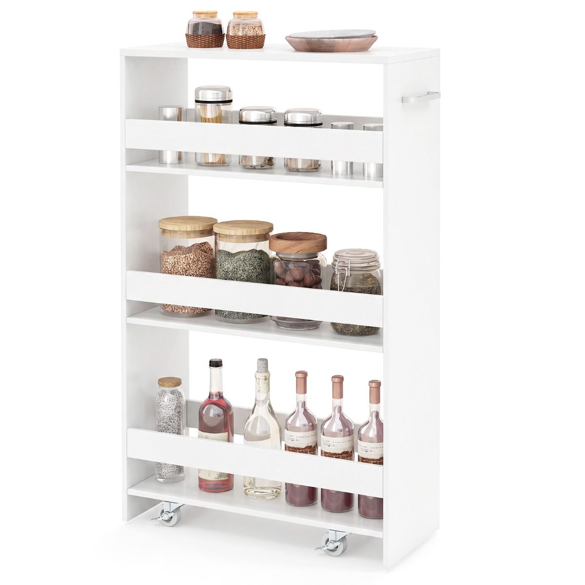 Chariot de cuisine Coast - étagère étroite à niches sur roulettes - 4 niveaux - blanc - 47,5 x 20 x 80,5 cm