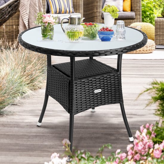 Table d'appoint Casaria - Round 80cm Weatherproof Polyrattan - Black