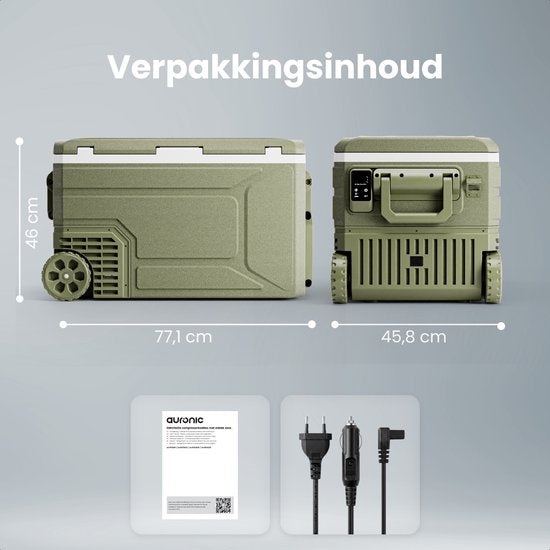 Auronic Electric Cool Box - Compresseur - 64L - 12V et 240 volts - Réfrigérateur de camping - Frigobox Car - Avec roues et poignée - Vert