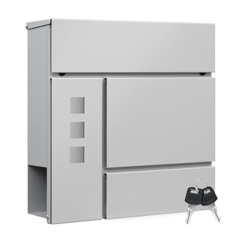 Boîte aux lettres Woltu avec compartiment pour journaux et fenêtres de visualisation Gris 37 x 37 x 10,5 cm