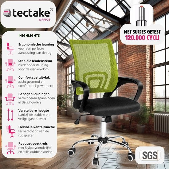 tectake - chaise de bureau bureau - design - noir/vert