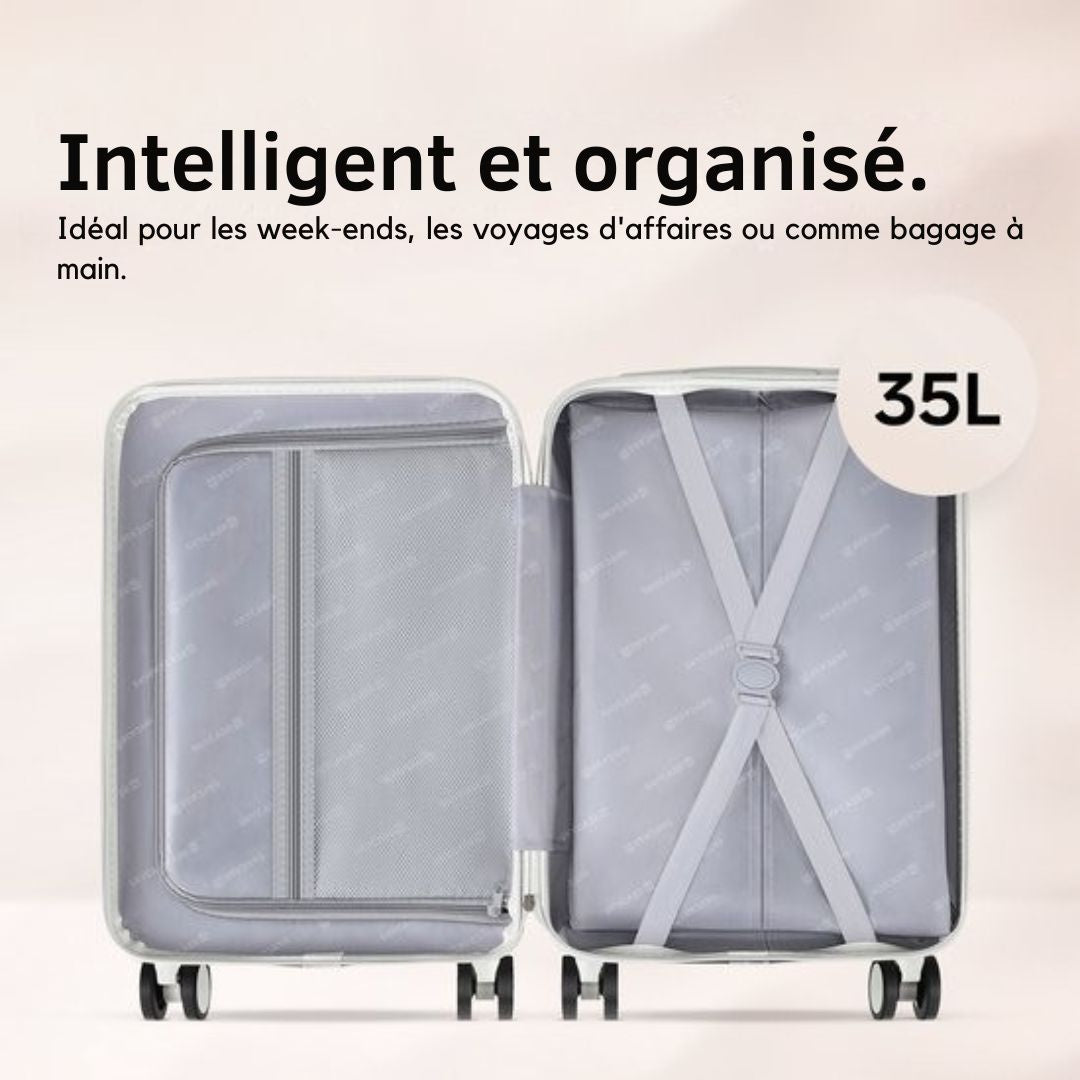 Valise cabine Skycases 35 L - à roulettes légère - Roulettes pivotantes - Cadenas TSA et compartiment pour ordinateur portable - avec poche avant pratique - 55 cm - Blanc cassé
