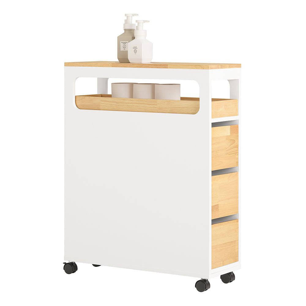 SoBuy BZR54-WN - Etagère de salle de bain avec 3 tiroirs - Plateau amovible - 23 x 82 x 65 cm - Blanc/Bois