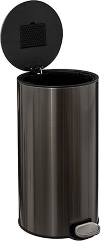 5Five Poubelle/poubelle à pédale Delta - titane - métal - 30 litres - 39 x 33 x 62 cm - poubelle de cuisine