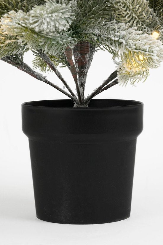 Black Box Trees Nagoya : sapin de Noël artificiel avec éclairage - Sapin artificiel H 90 x P 42 cm - Sapin de Noël artificiel aux branches enneigées - dans un pot en plastique - Décoration de Noël d'intérieur - avec pile et minuterie - 175 branches