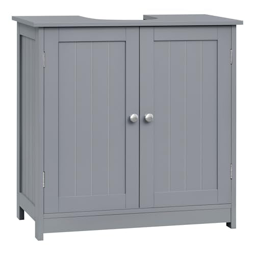 Woltu Meuble de salle de bain BZS02gr - Gris MDF - 60x60x30 cm - Rangement spacieux avec étagère réglable