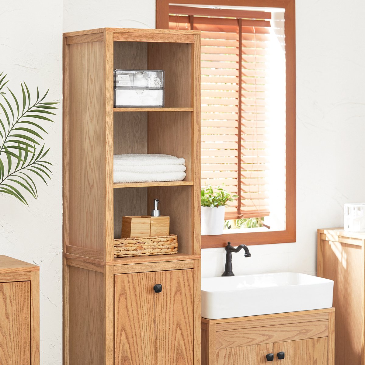 SoBuy BZR95-N Meuble de salle de bain - Meuble haut en bois composite avec étagères et panier à linge
