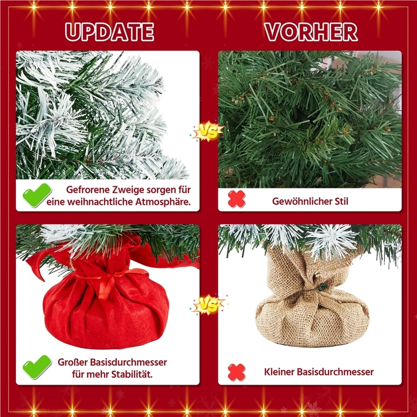 Yaheetech Sapin de Noël de table - Neige - 48 x 48 x 90 cm - 96 branches - Base en béton - Vert