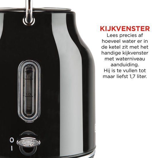 Bourgini Nostalgic Kettle Deluxe - Noir - Design rétro - 1.7L