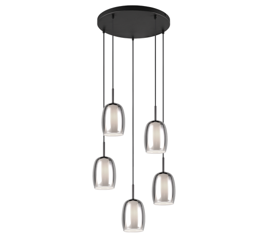 Trio Select Lampe suspendue Barret - Noir mat avec verre fumé - Ø48 cm - réglable jusqu'à 150 cm