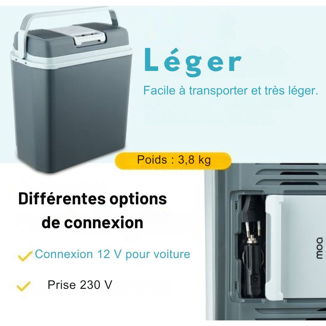 Glacière MOA Electrique, Avec fonction de chauffage, 12V et 230V, 22 litres, Gris