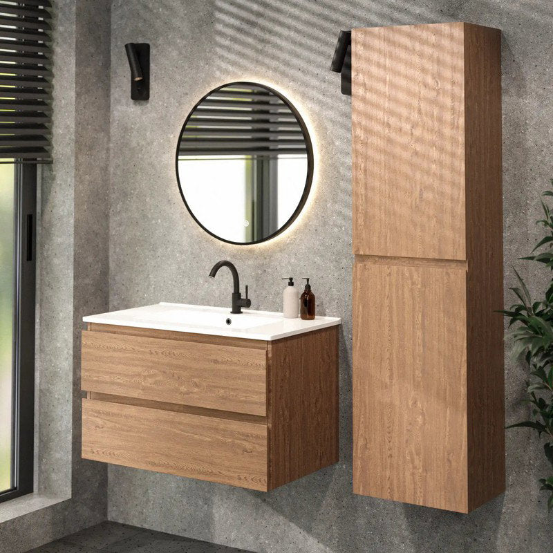 Meuble de salle de bains Mirlux Luma 80 cm - Chêne chaud - Lavabo blanc