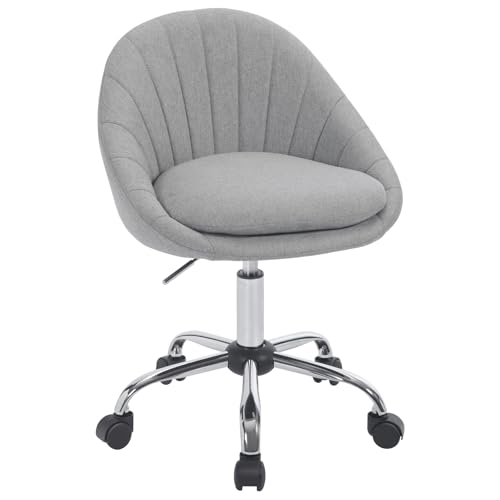 Woltu Office Chair Ergonomic - With Wheels, Swivel, Linen Upholstery Grey - Metal Frame, 10 cm Adjustable, BS168gr