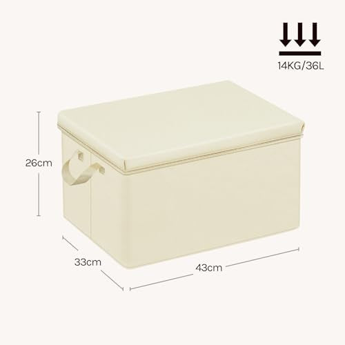 Woltu Boîte de rangement avec couvercle Lot de 3 Crème 43 x 26 x 33 cm