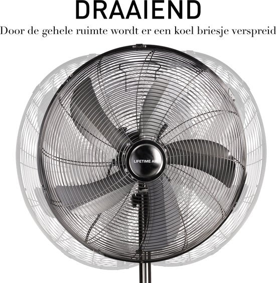 Lifetime Ventilateur tripode - 230V - Hauteur 125-145 CM - Trépied - 3 vitesses - Fonction oscillante - Inclinaison - Argent