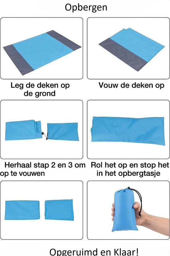 Tapis de plage – Nappe de pique-nique 210 x 200 cm – Hydrofuge – Léger – Bleu/Gris