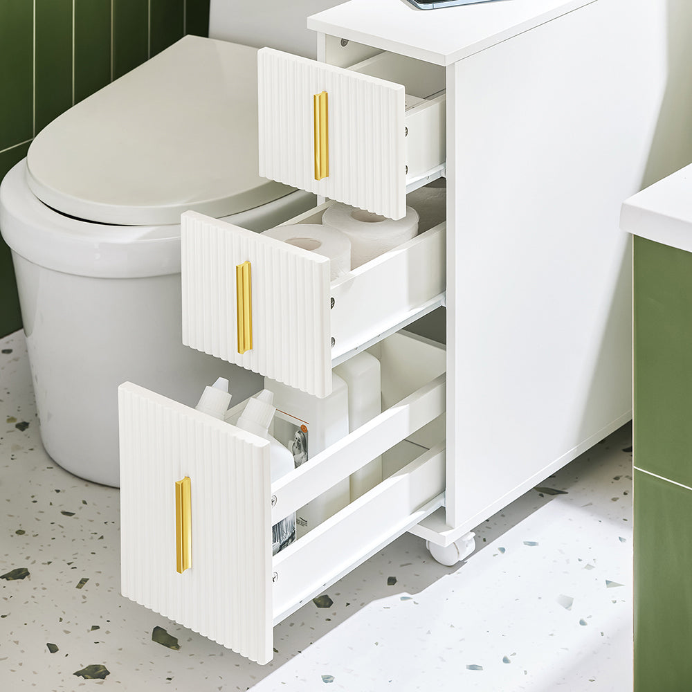 SoBuy Cabinet de toilette - avec tiroirs et roulettes - max 19 kg - 60 x 20 x 70 cm - blanc