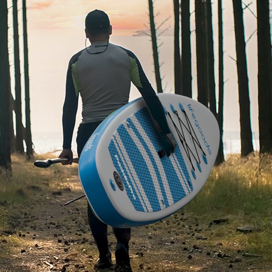 LifeGoods PaddlePro SUP Board - avec siège - Planche à pagaie gonflable - Ensemble complet - Max. 135KG - 320x81cm - Blanc/Bleu ciel