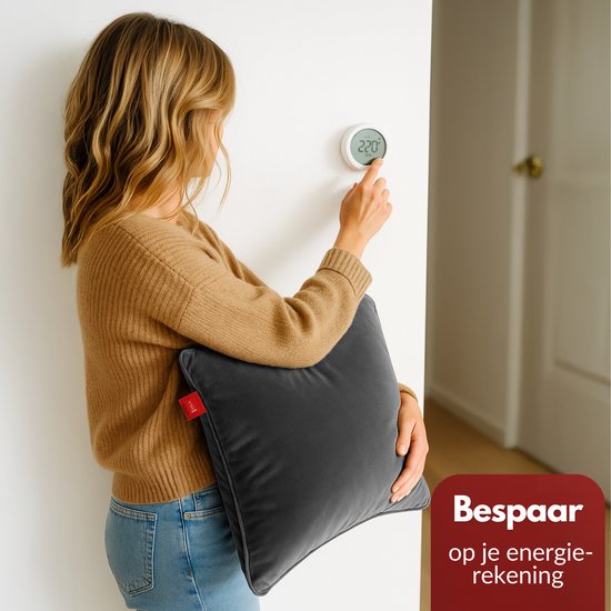 Coozie Rechargeable Heat Pillow - sans fil et filaire - 45-65°C - Velours - 45 x 45 cm - Anthracite Grey - Oreiller électrique - Powerbank incluse - Jusqu'à 8 heures de chaleur