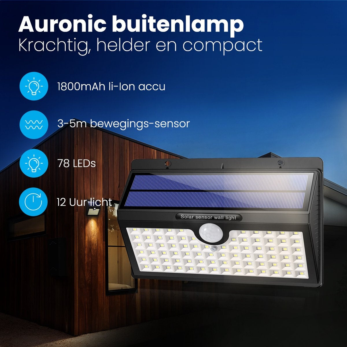 Auronic Lampe solaire d'extérieur avec détecteur de mouvement - Lampe solaire de jardin - Lampe murale - 78 LED - IP65 - 2 pièces - noir