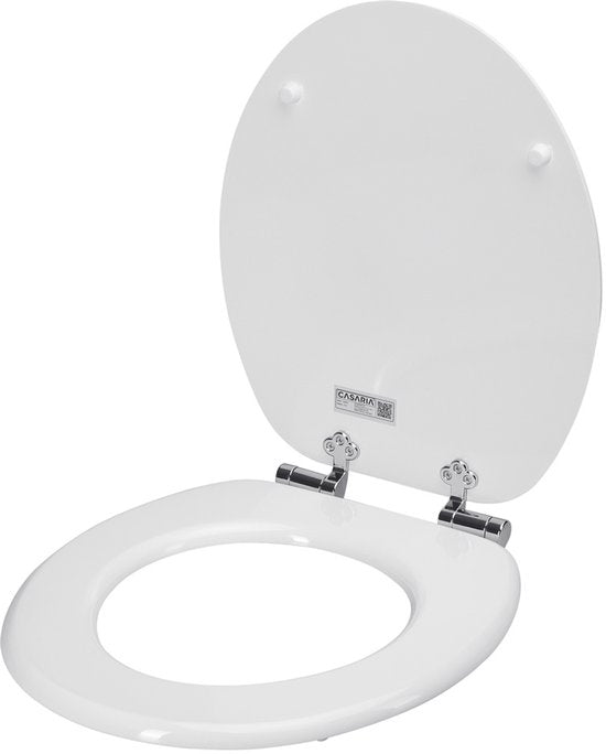 Casaria : siège de WC avec couvercle et mécanisme de fermeture, en MDF blanc