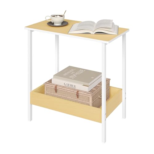 Woltu Side Table BTS03nh - Table basse avec 2 étagères - Métal noir et aspect bois - 50 x 55 x 25 cm