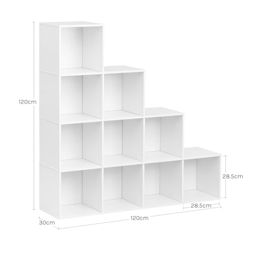 Woltu Bookcase Stepped Shelf with 10 Compartments White 120 x 30 x 120 cm