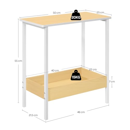 Woltu Side Table BTS03nh - Table basse avec 2 étagères - Métal noir et aspect bois - 50 x 55 x 25 cm