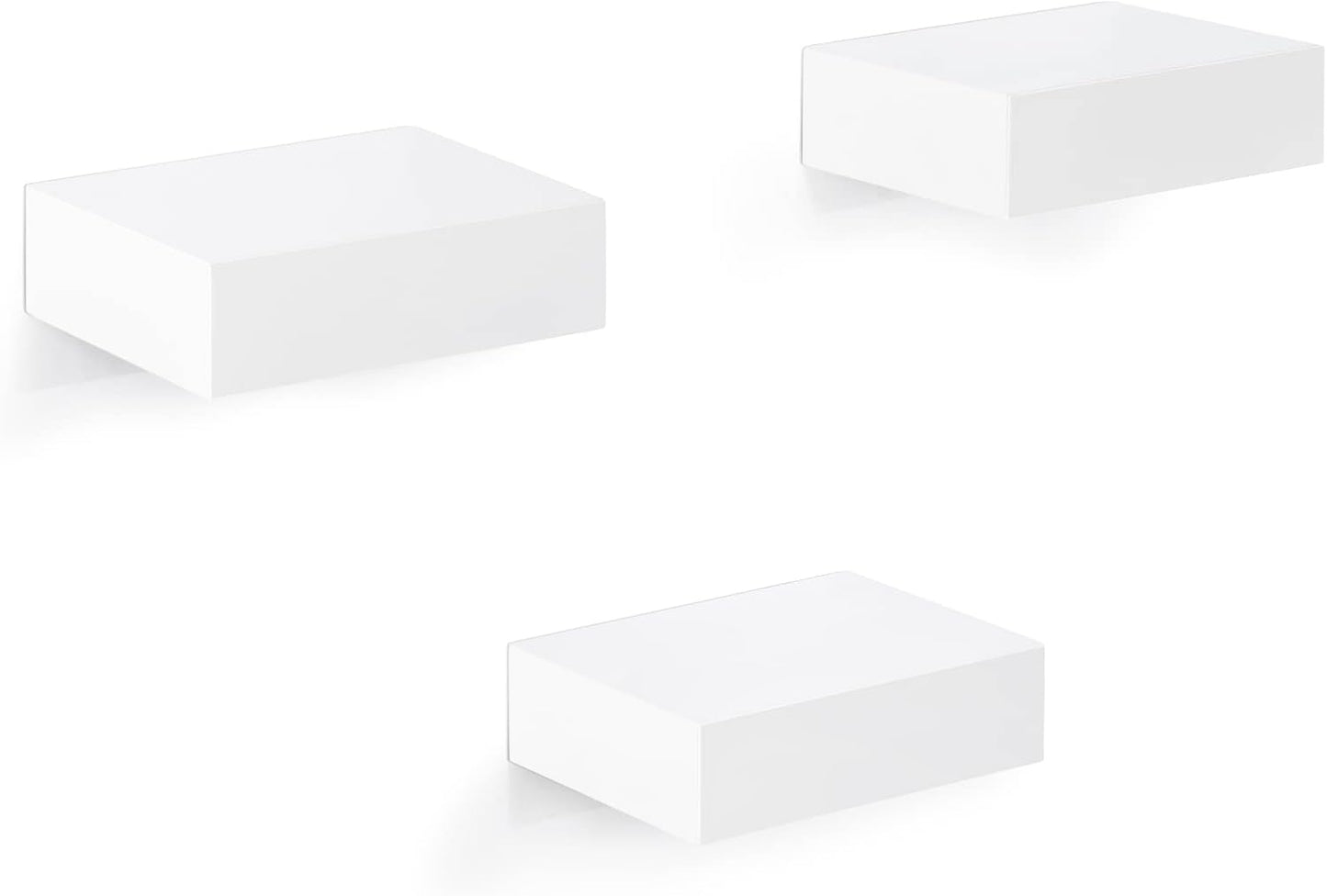 Woltu RG9498ws Étagère murale - Lot de 3 - Blanc - 10,5 x 7,8 x 3 cm - Étagères flottantes avec fixation cachée