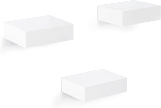 Woltu RG9498ws Étagère murale - Lot de 3 - Blanc - 10,5 x 7,8 x 3 cm - Étagères flottantes avec fixation cachée