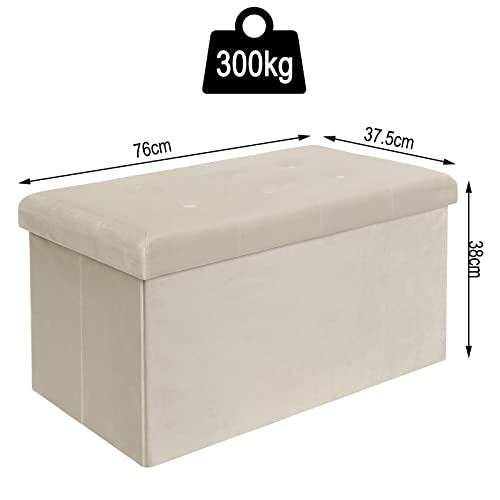 Woltu Banc de rangement velours crème 80L 76 x 37,5 x 38 cm