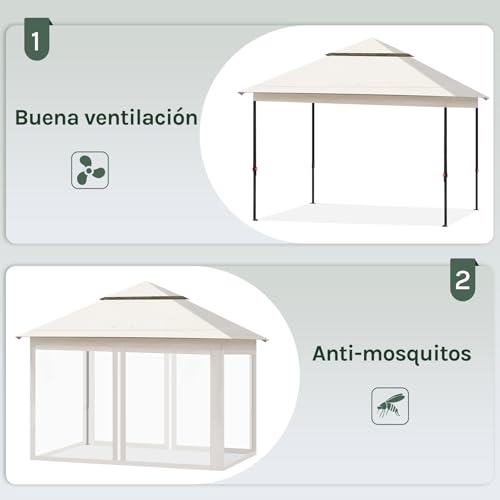 Woltu Pavillon de jardin pliant avec moustiquaire amovible Ventilateurs Beige 3 x 3 m