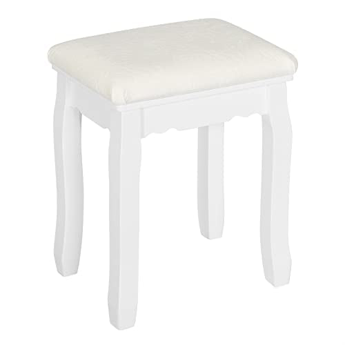 Woltu Make-up Stool Baroque - Tabouret en bois recouvert de velours blanc - 37 x 28 x 44.5 cm