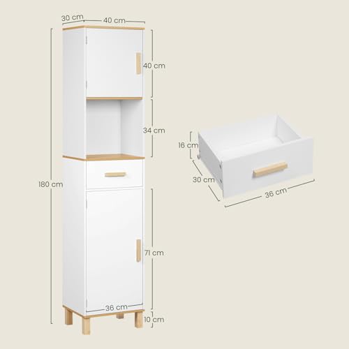 Eugad Armoire de toilette avec 5 compartiments et 1 tiroir Blanc 40 x 180 x 30 cm