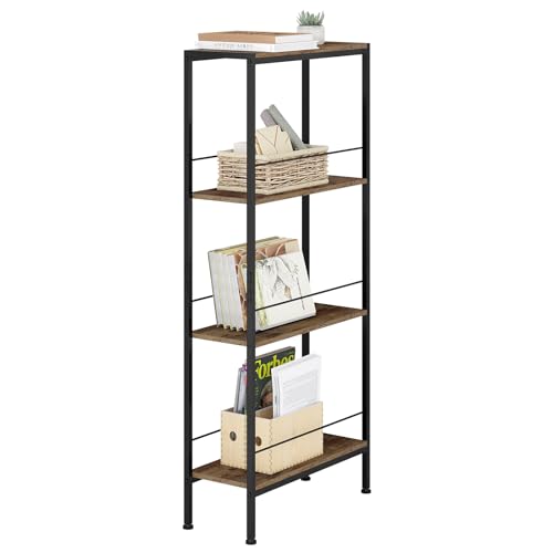 Woltu Storage Cabinet Narrow 4 Shelves Industrial - MDF + Metal - Rustic Brown + Black - 50 x 20 x 110 cm