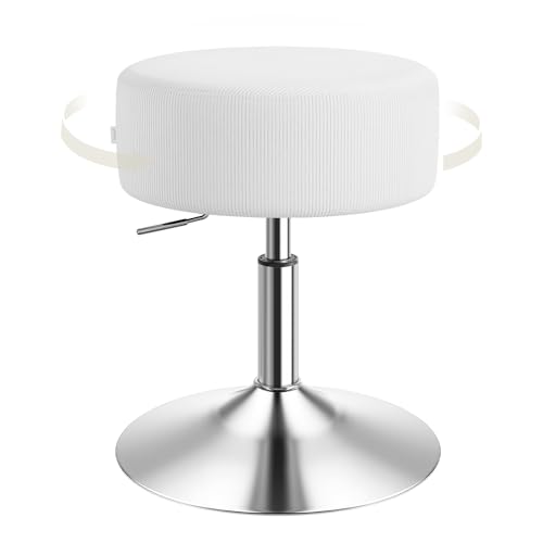 Woltu Tabouret de bar réglable avec assise en velours côtelé et base en métal blanc