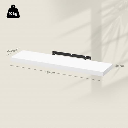 Woltu Floating Wall Shelf RG9370ws - Etagère murale en bois - Blanc - 90 x 22,9 x 3,8 cm