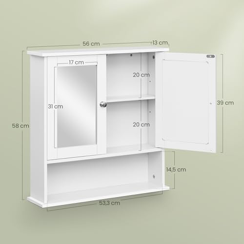 Eugad Armoire de salle de bains avec portes en miroir Blanc 56 x 58 x 13 cm