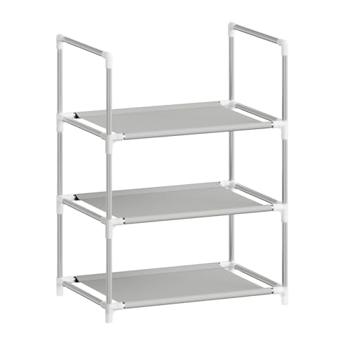 Woltu Shoe Rack 3-layer - Rangement compact pour chaussures avec étagères étroites, gris, 41 x 28 x 55 cm