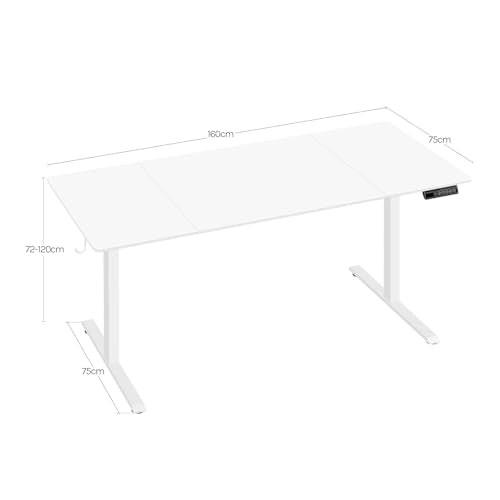 Woltu Bureau électrique réglable - Blanc - 160 x 70 cm - 72 à 120 cm de hauteur - Avec chargeur USB et modes de mémorisation