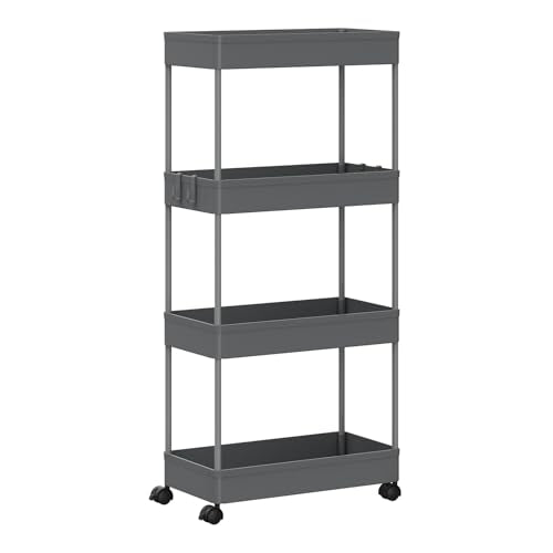 Chariot de service élégant à 4 niveaux et à roulettes - Gris - 39 x 84 x 20,5 cm